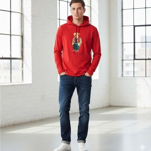 POLO RALPH LAUREN Polo Bear Hooded Tee M Holiday Red $95 Retail NWOT - Picture 6 of 11